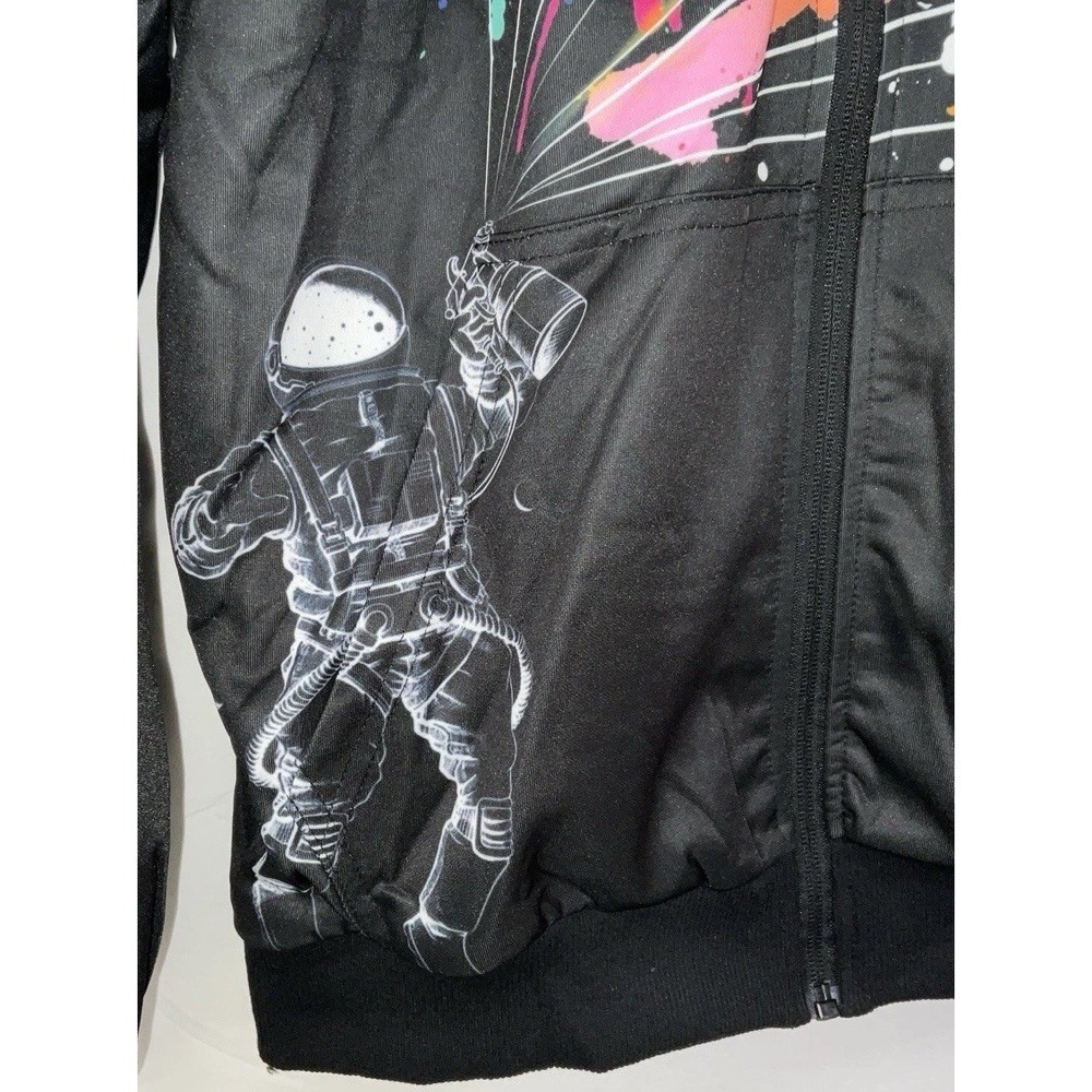NWT Speed Your Run Black Satin Feel Jacket Astronaut Spray Paint Black Men's M - Picture 2 of 7